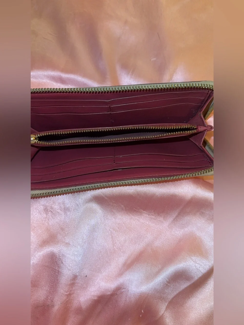 Coach Cream Floral Zip-Around Wallet with Pink Accents